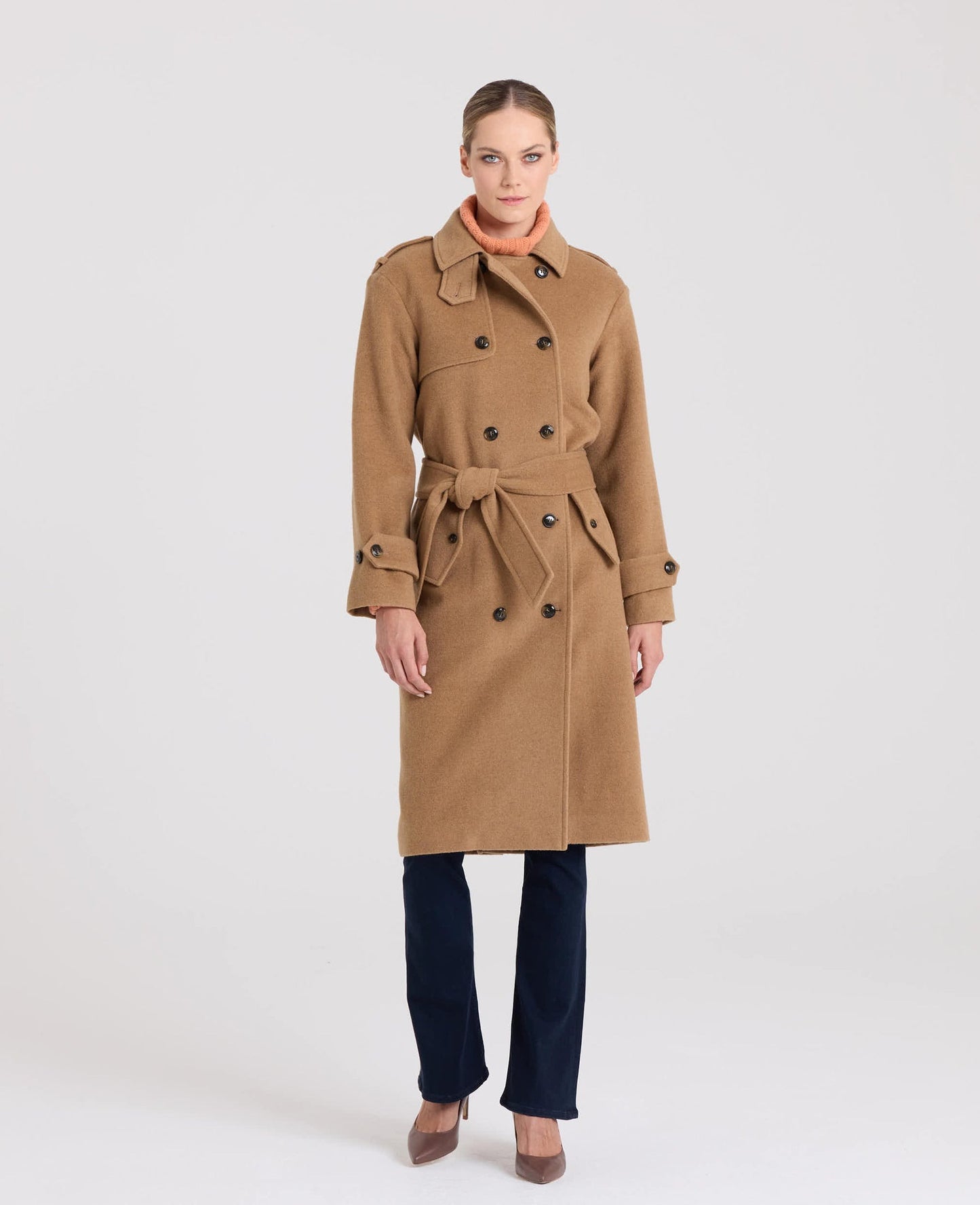 Victoria Trench Coat with Belted Wool Blend