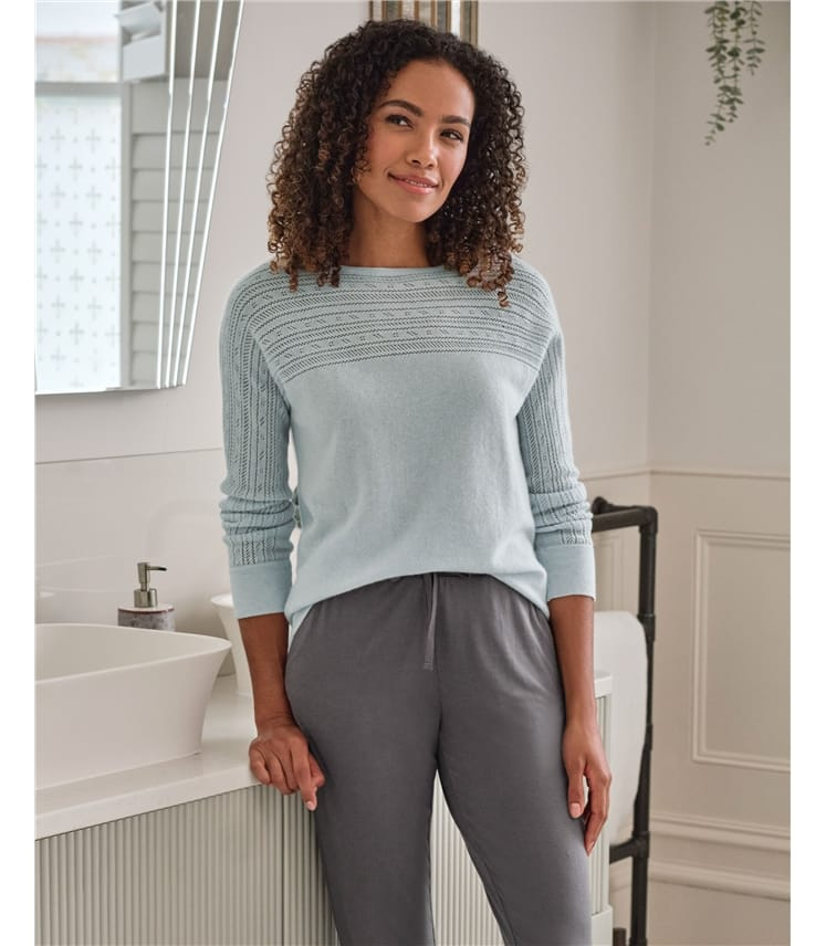 Boat Neck Pointelle Cashmere Merino Jumper