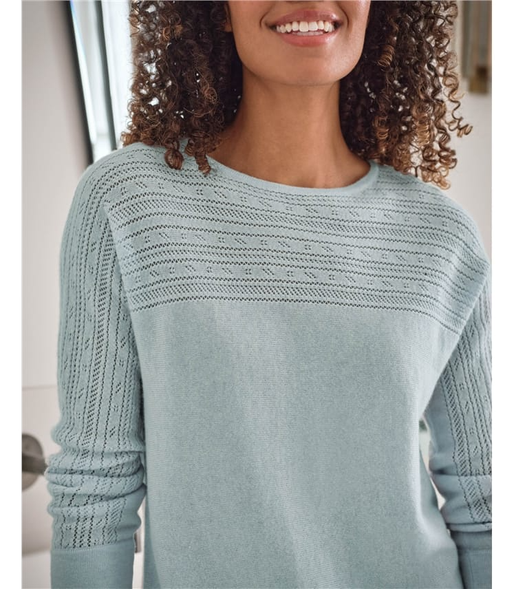 Boat Neck Pointelle Cashmere Merino Jumper