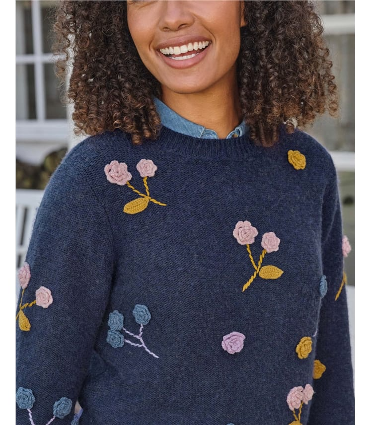 Embroidered Crochet Flower Jumper For Women